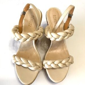 SCHUTZ  Chunky braided leather cork wedge slingback platforms Sz 10B 4.5 wedge E